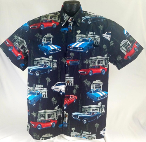 Muscle Car Diners Hawaiian Shirt- Made in USA- 100% Cotton